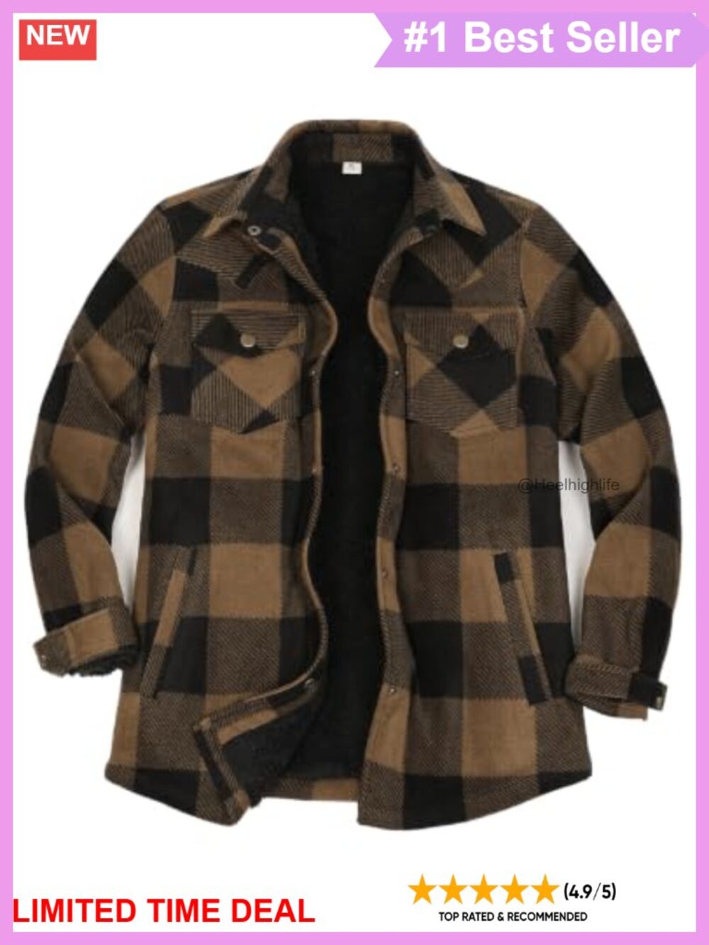Sherpa Lined Plaid Snap-Front Shacket Shirt Jacket